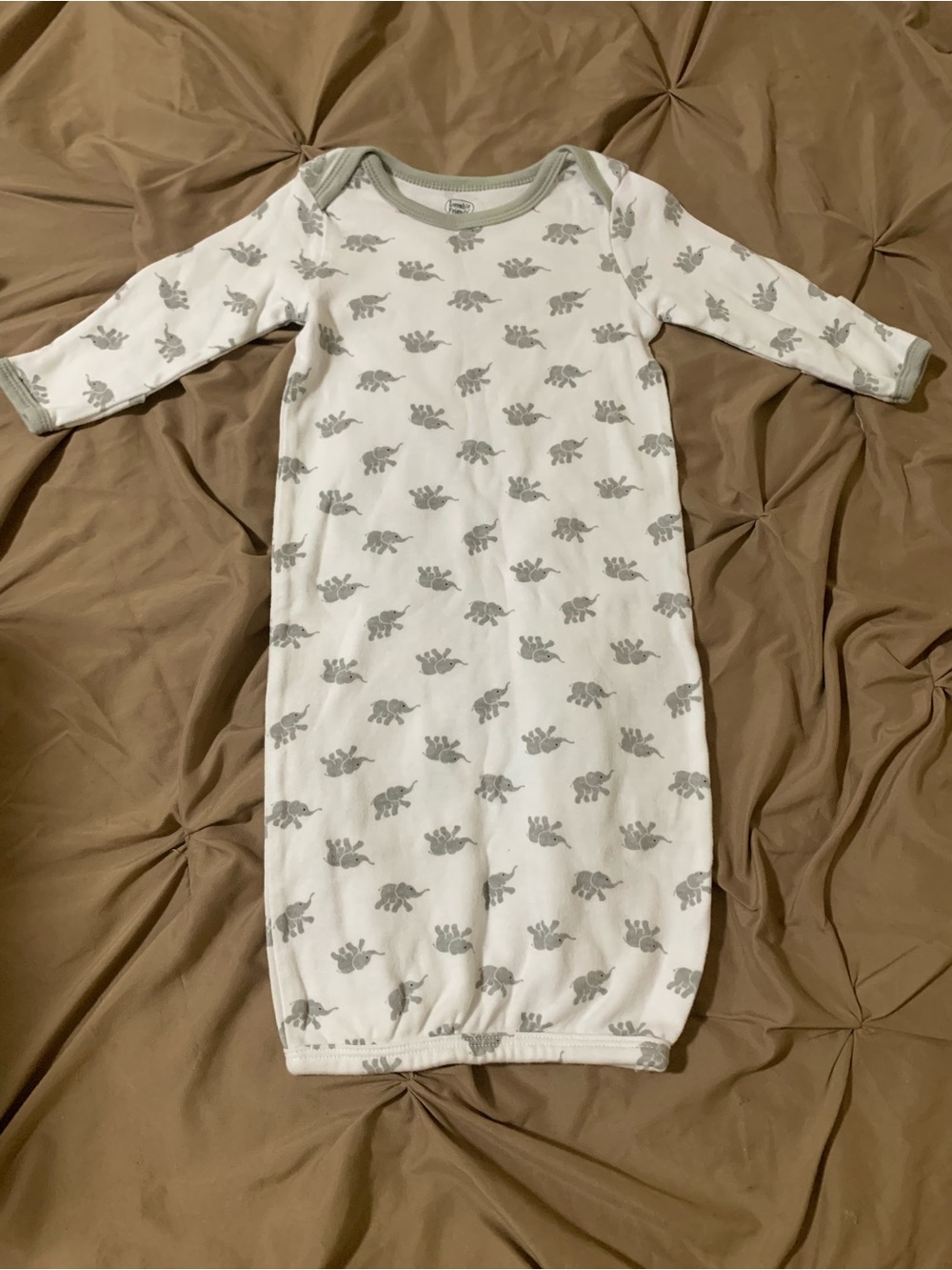Baby Sleep Gown in White with Gray elephant print